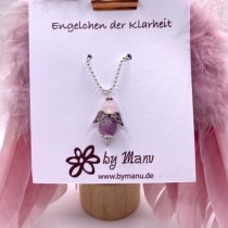 GlücksKette Engelchen der Klarheit * 925 Silber * Edelstein-Perlen * Rosenquarz & Fluorit * Handarbeit