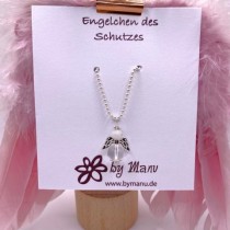 GlücksKette Engelchen des Schutzes * 925 Silber * Edelstein-Perlen * Mondstein & Bergkristall * Handarbeit