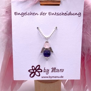 GlücksKette Engelchen der Entscheidung * 925 Silber * Edelstein-Perlen * Rosenquarz & Amethyst * Handarbeit