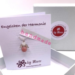 GlücksKette Engelchen der Harmonie * 925 Silber * Edelstein-Perlen * Mondstein & Rhodochrosit* Handarbeit